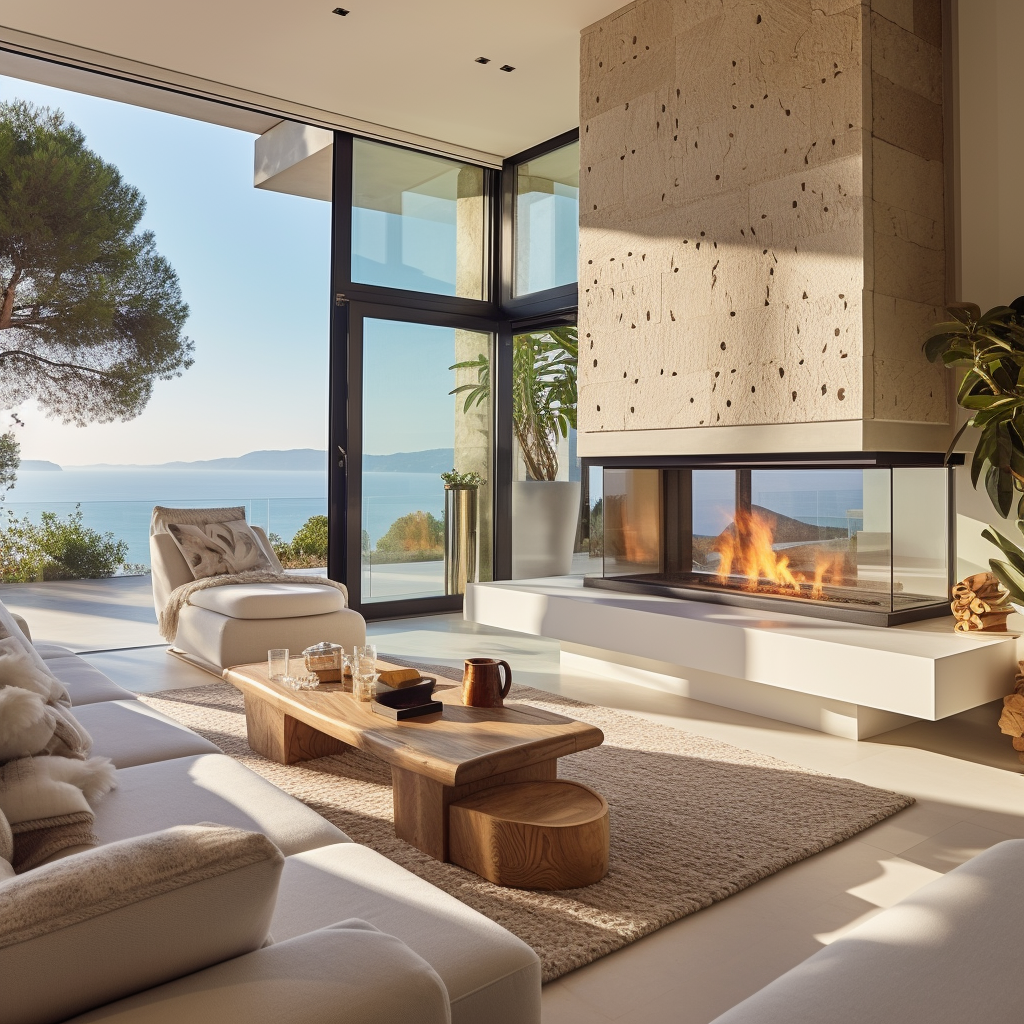 Portfolio - villa moderna junto al mar - salón con chimenea